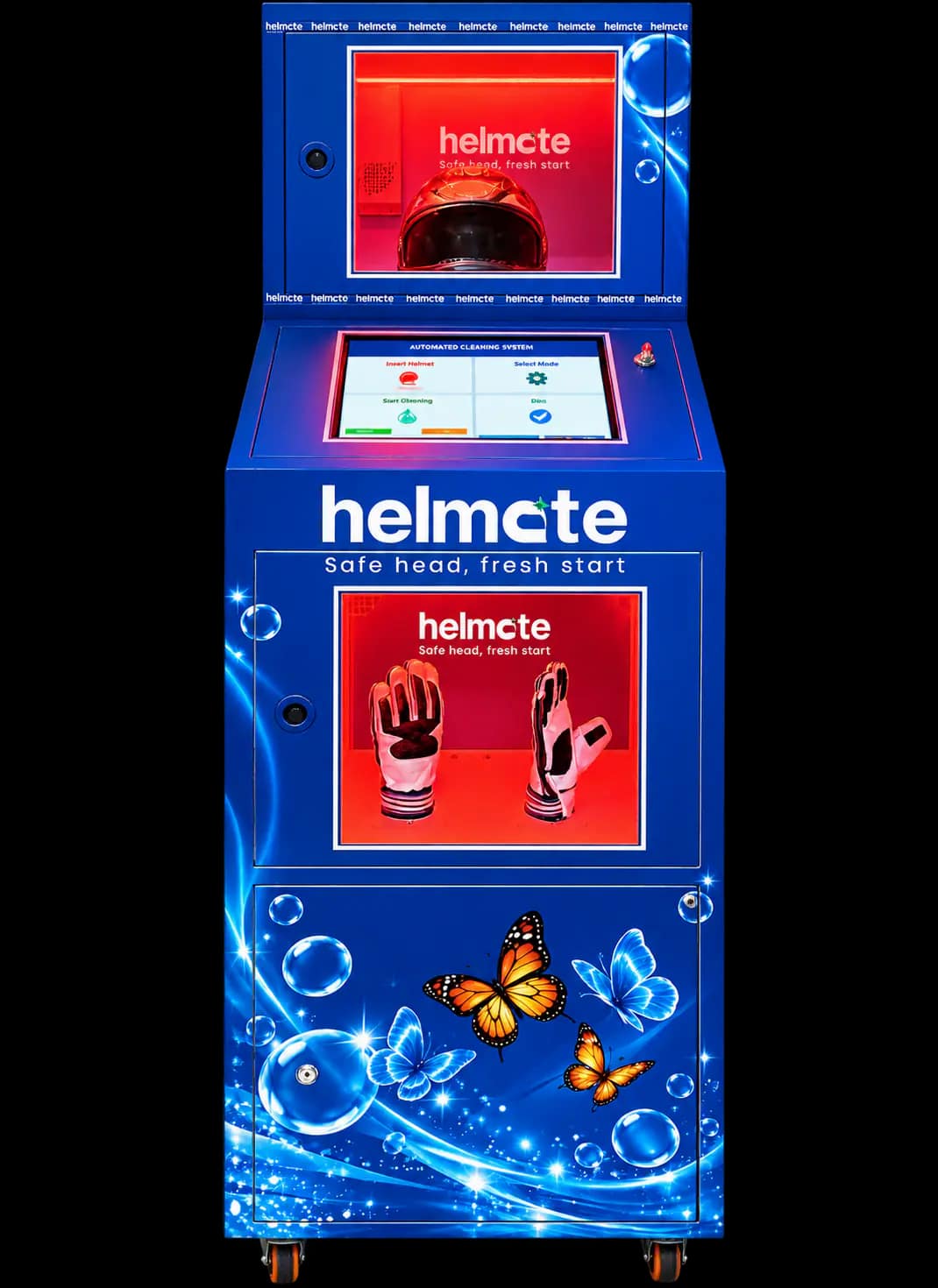 Studio render of the Helmate dual-chamber unit, front on